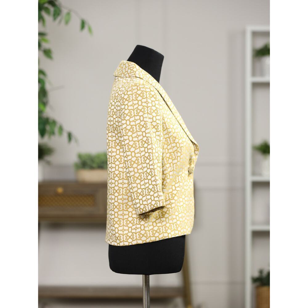 Milly Geometric Print Blazer Gold Rope Button Silk Lined Elbow Sleeve Jacket 2 - Picture 3 of 14